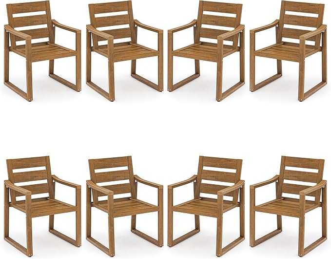 Cozyman HDPS Patio Dining Chairs Set of 8, 350LBS, with Armrest, All Weather Kitchen Chairs with Square Frame Legs for Outdoor Indoor, Backyard, Teak Color-Oil Printed