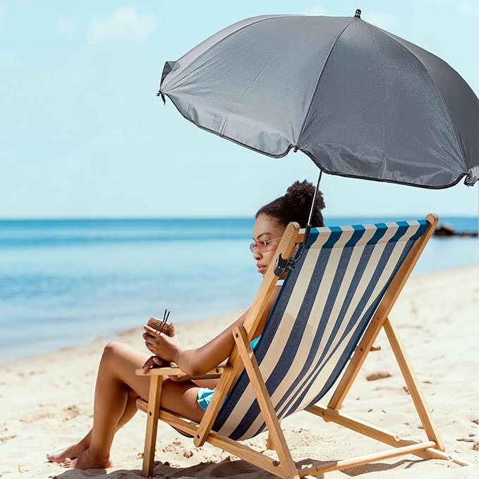 Buryeah 2 Pcs Beach Chair Umbrella Automatic with Universal Adjustable Clamp 44" UPF 50+ Portable Clamp on Beach Chair for Wheelchair Patio Golf Carts Camping