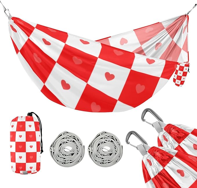 Buffalo Plaid Check Red White Heart 330lb Capacity Outdoor Hammocks with Hanging Rope Portable Hammock for Outside Patio Backyard Poolside Base de hamaca para adultos