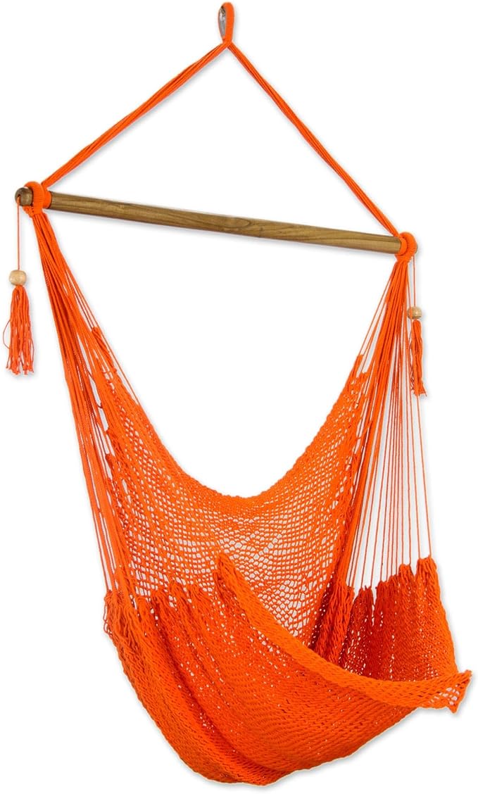 NOVICA Tropical Tangerine Cotton Hammock Swing