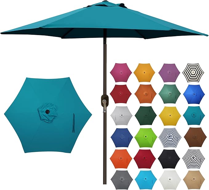 Blissun 7.5 ft Patio Umbrella, Yard Umbrella, Outdoor Market Umbrella with Push Button Tilt Crank (Cerulean)