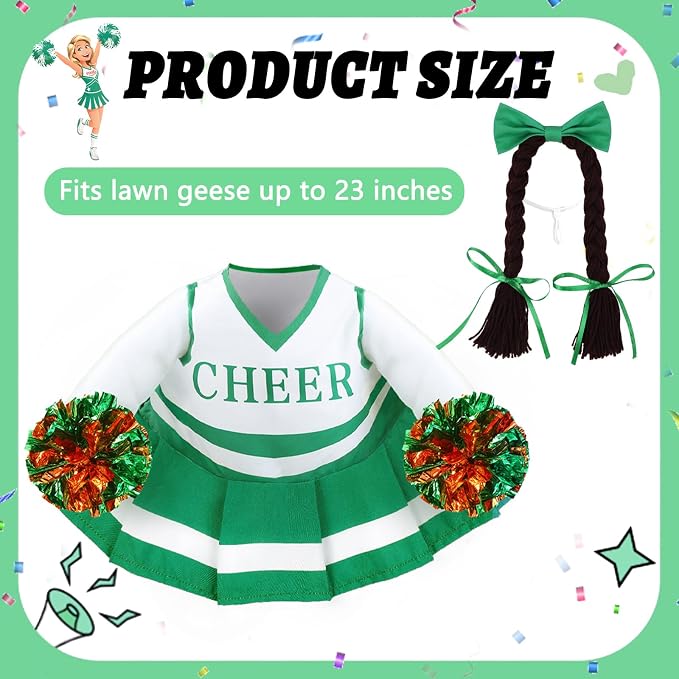 Celltestria Cheerleader Goose Outfits Cheerleading Porch Goose Costume Green Goose Clothes for 23" Geese Outdoor Patio Yard Lawn Garden Art Decoration