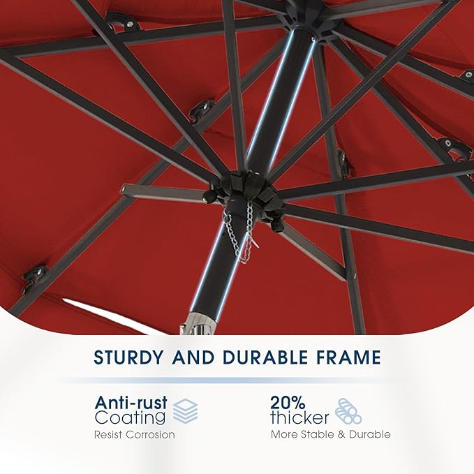 wikiwiki 10ft 3-Tier Patio Umbrella Outdoor Table Market Umbrella for Patio with Push Button Tilt/Crank, Fade Resistant Waterproof POLYESTER Canopy for Garden, Lawn, Deck, Backyard & Pool, Red