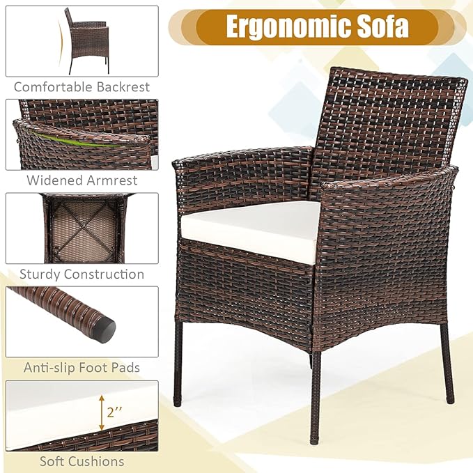 Tangkula 5 Pieces Wicker Patio Dining Set, Outdoor PE Rattan Chairs Table Set with 4 Seat Cushions, Patio Dining Furniture with Tempered Glass Tabletop, Suitable for Porch, Yard