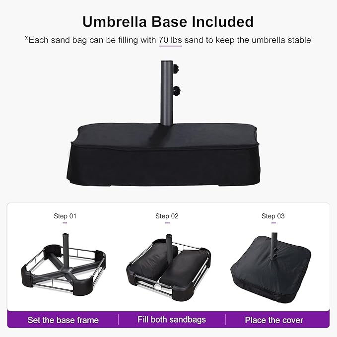 PURPLE LEAF 13ft Double-Sided Patio Umbrella with Base Included Market Rectangle Umbrella Outdoor Table Umbrella with Crank for Pool Garden Deck, Grey