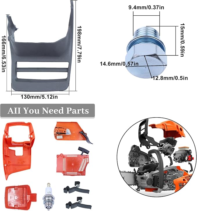 Cylinder Engine Cover Shroud, Brake Cover, and Starter Front Handle for Husqvarna Chainsaws – Fits Models 372, 365, 362, 371 – Spare Parts