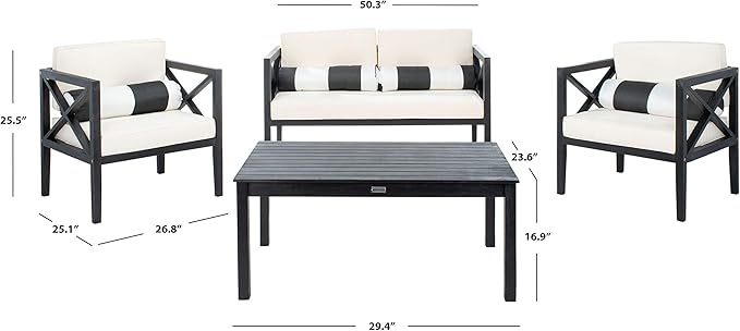 Safavieh Outdoor Nunzio Black and Beige 4-Piece Patio Set (Pillows Included)