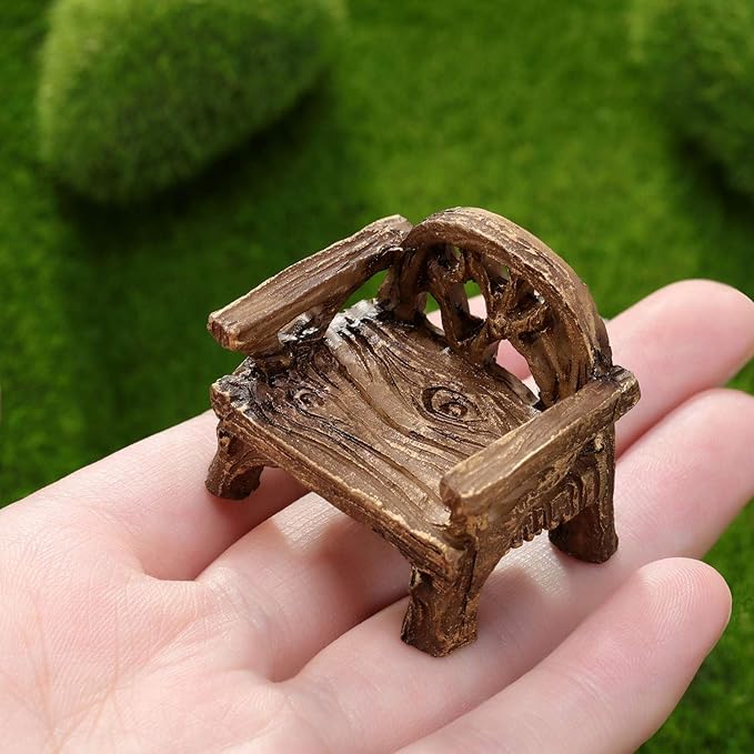 Skylety 12 Pieces Garden Furniture Ornaments Miniature Table and Chairs Set Village Micro Resin Bench Chair for Fairy Garden Accessories Home Micro Landscape Decor(Vintage Style)