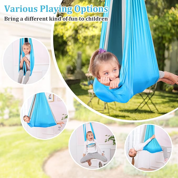 Yoga Swing for Kids Hammock Children Hangin Indoor Outdoor Autism Aspergers,ADHD Kids Hangin Therapy Swing 90inch x 59inch (Hardware Included) Sky Blue and Gray