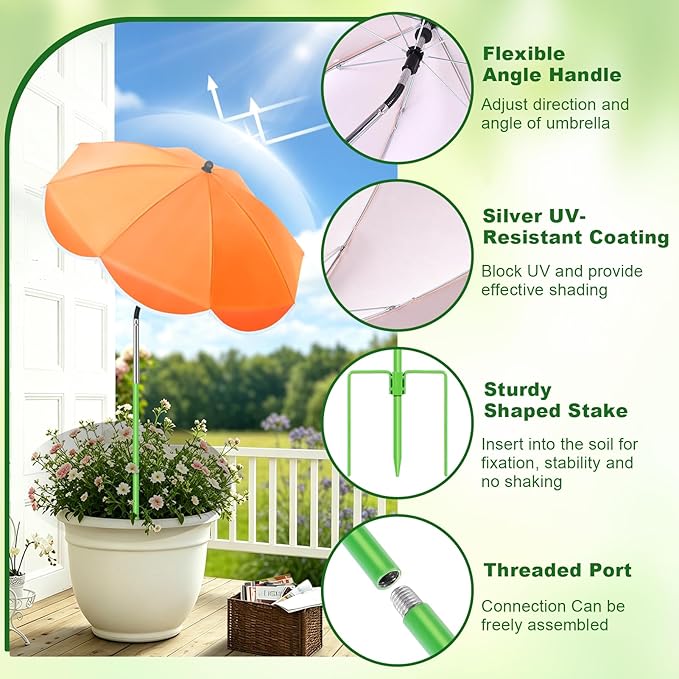 POILKMNI 4 Pack 2026 Upgraded Plant Umbrellas for Outdoor Plants - 25" Enlarged Garden Plant Umbrella Shade with Adjustable Angle, 43.3" Higher Sun Shade for Plants, Garden Beds, Potted Plant