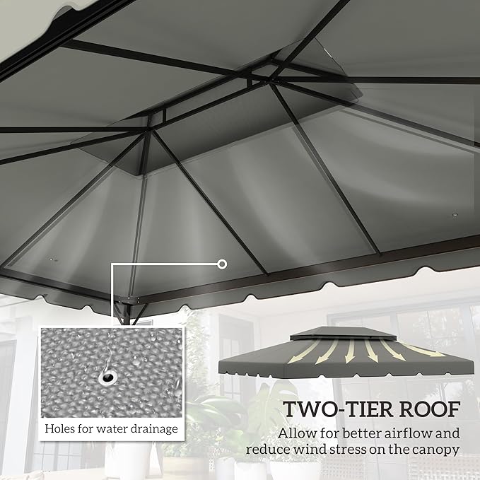 Outsunny 13' x 10' Gazebo Replacement Canopy, Gazebo Top Cover with Double Vented Roof for Outsunny 12.8' x 9.5' Frame for Garden Patio Outdoor (TOP ONLY), Light Gray