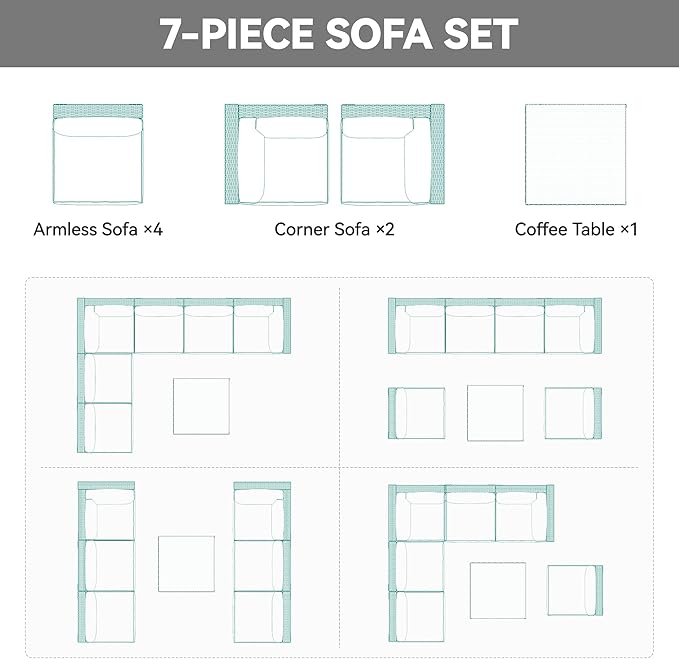 YITAHOME 7 Pieces Outdoor Patio Furniture Set, Sectional Sofa PE Rattan Wicker Conversation Set Outside Couch w/Table and Cushions for Porch Lawn Garden Backyard, Black
