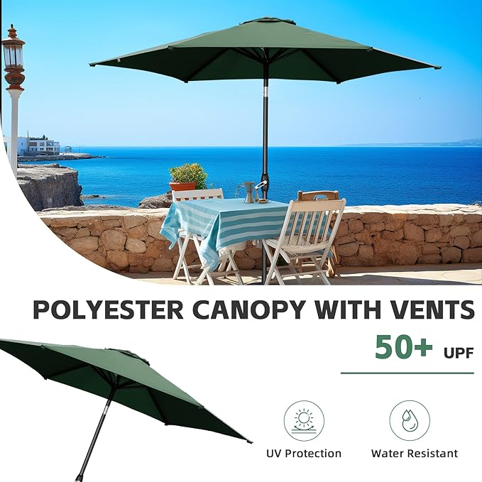 9ft Patio Umbrella Outdoor Portable Table Market Umbrella with Push Button Tilt/Crank,Green