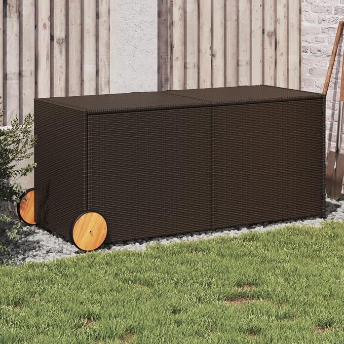 Outdoor Storage Box Woven Deck Storage Box for Patio Garden with Large 283-Gallon Capacity and Easy Access, Brown PE Rattan and Powder-Coated Steel