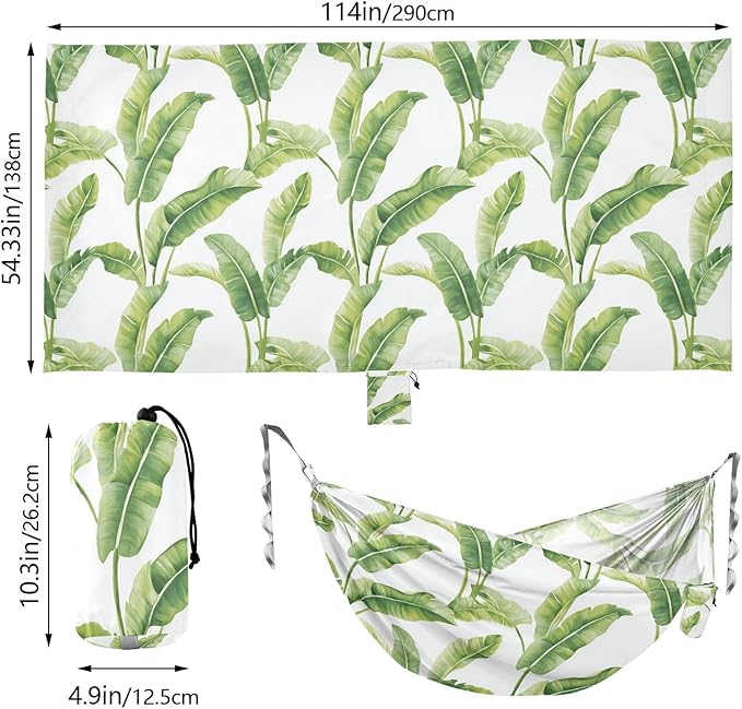 Camping Hammock Outdoor Hammocks for Outside Banana Foliage Watercolor Beach Trees Portable Lightweight with Pockets Tree Straps Indoor Small
