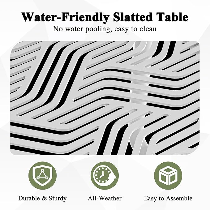 18" Aluminum Outdoor Side Table with U-Shaped Legs, Square Patio End Table with Wave Pattern Slatted Top, Rust-Resistant Modern Coffee Table for Balcony and Poolside, White