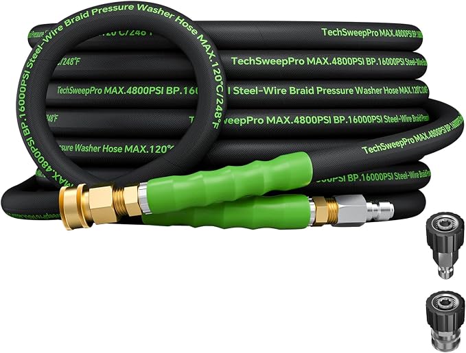 3/8" 4800PSI Pressure washer hose 25ft for cold and hot water Max 248°F with 3/8"quick connect Kink resistant Steel Wire Braided Power Washer Hose with M22 14mm Adapter,Green