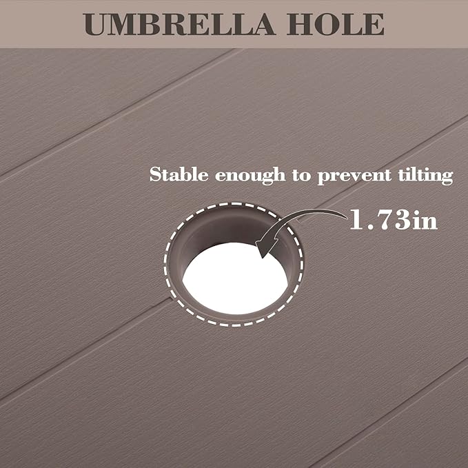 DIMAR GARDEN Patio Dinning Table, Outdoor Resin 31.5" Square Table with Umbrella Hole, Flax Gray