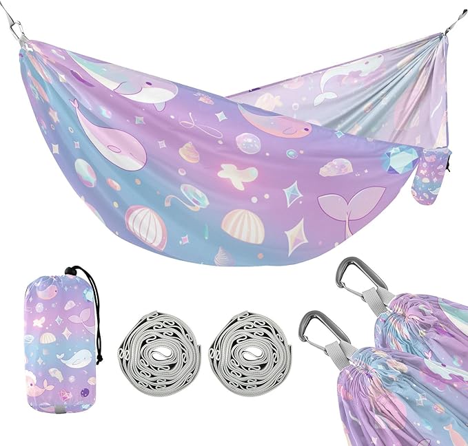 Pastel Colorful Sea Animal Dreamy 330lb Capacity Camping Hammock with Tree Straps Portable Hammock for Indoor Outdoor Patio hamacas para adultos