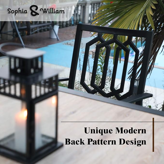 Sophia & William Metal Outdoor Swivel Dining Set Bistro Furniture Set 3 Pieces with 2 x Patio Dining Chairs with Cushion and 1 x Small Round Side Coffee Table for Garden Yard, Black