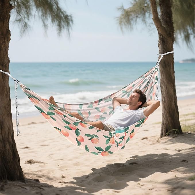 Camping Hammock Outdoor Hammocks for Outside Peach Cute Pink Beach Trees Portable Lightweight with Pockets Tree Straps Indoor