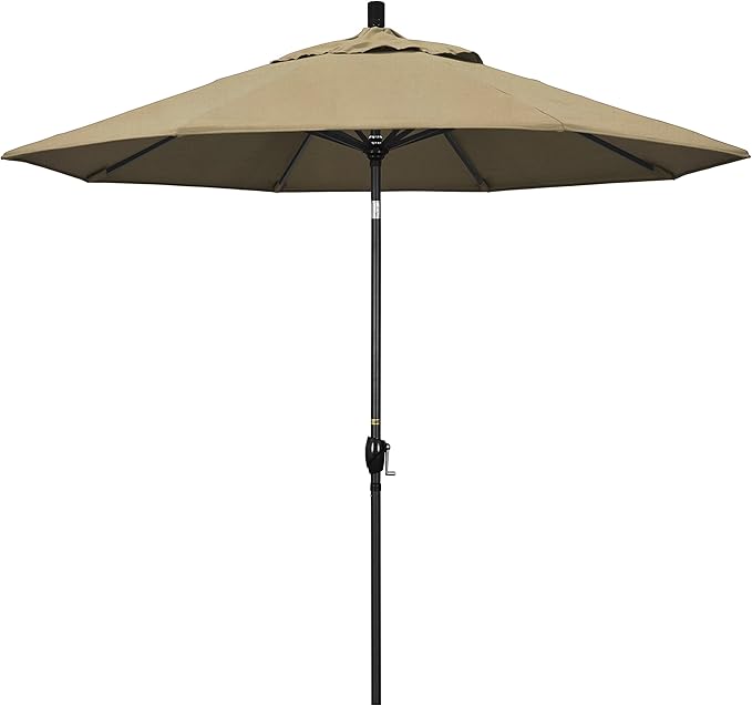 California Umbrella GSPT908302-5476 9' Round Aluminum Market, Crank Lift, Push Button Tilt, Black Pole, Sunbrella Heather Beige Patio Umbrella, 9-Feet
