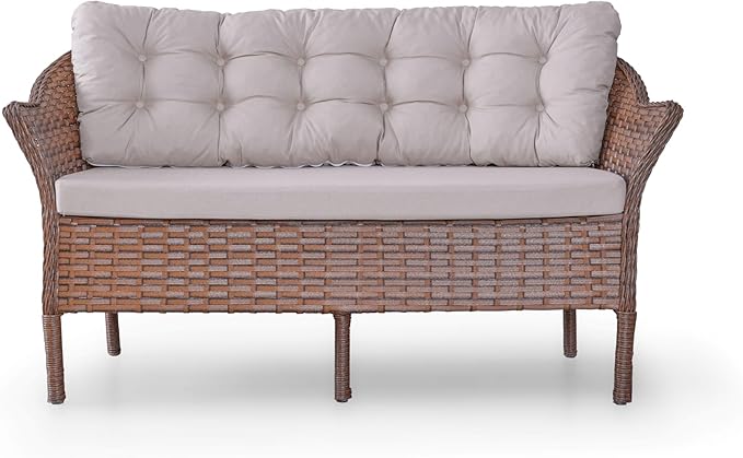 Angora Dinamic Rattan Outdoor Furniture Set – Stylish Garden and Patio Set with Table, Double Chair, and 2 Single Armchairs, Conversation Sets Best for Yard, Pool or Backyard, Brown