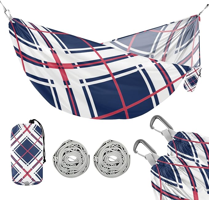 Red Blue Ckecered Plaid 330lb Capacity Hammocks with Tree Straps Fabric Hammock for Patio Backyard Lounge Base hamaca inflable para Piscina
