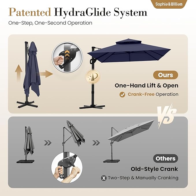 Sophia & William 12ft Cantilever Patio Umbrella with Base, Large Rectangular Umbrellas with 360-degree Rotation, Aluminum Pole for Garden Pool Backyard, Navy Blue