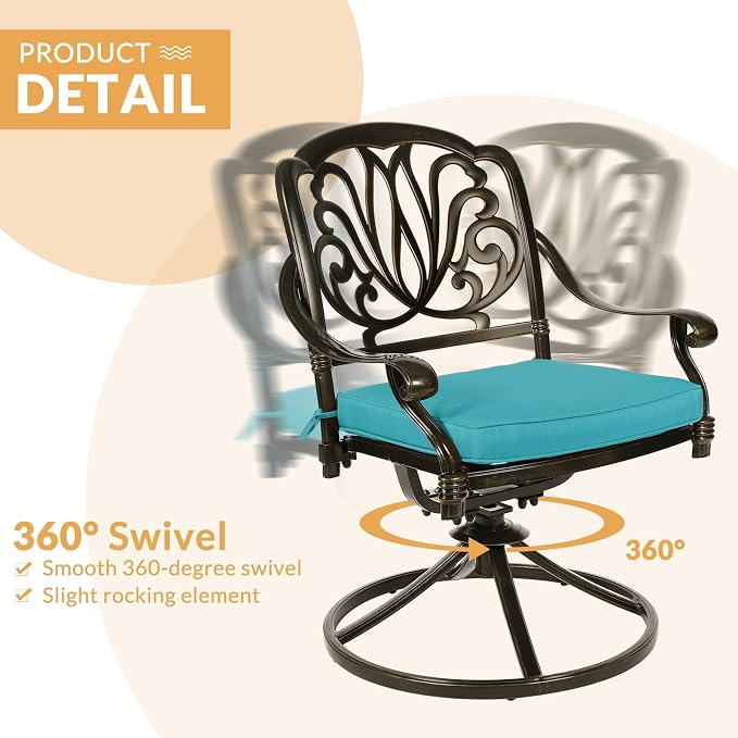 9-Piece Patio Dining Set, Outdoor Patio Table and Chair Set of 84” Oval Cast Aluminum Dining Table with Umbrella Hole, 8 Patio Dining Swivel Chairs Padded, Patio Funiture Set, Blue