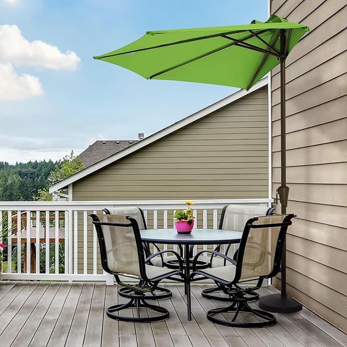 JEAREY 9ft Half Umbrella Outdoor Patio Umbrella Market Umbrellas with Crank, 1/2 Round Wall Umbrella 5 Sturdy Ribs UV Protection for Pool Garden Balcony Deck, Grass Green
