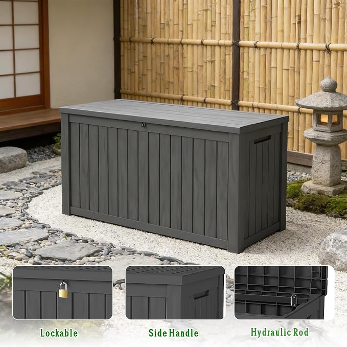 FEFLO 150 Gallon Waterproof Resin Deck Box, Heavy-Duty Outdoor Storage Box | Lockable Lid & UV-Resistant Patio Storage Chest for Garden Tools, Pool Accessories, Package Delivery, Toys, Furniture