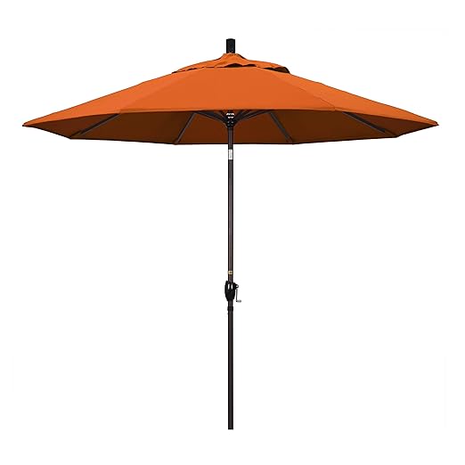 California Umbrella 9' Round Aluminum Patio Umbrella, Crank Lift, Push Button Tilt, Bronze Pole, 4-year Non-fading fabric, Tuscan