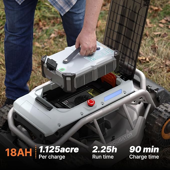 Mowrator S1 4WD 18Ah Remote Control Lawn Mower with Wide Wheels, All-Season Yard Care, 85% (40°) Slope Climbing, with Leaf Shredding Vacuum, 21" Width, 1.5–4.3" Cutting Height, Up to 1.12 Acres
