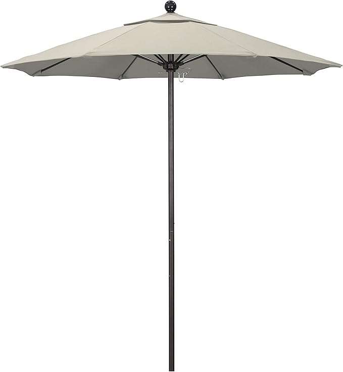 California Umbrella 7.5' Round Aluminum/Fiberglass Umbrella, Push Open, Bronze Pole, Olefin Antique Beige
