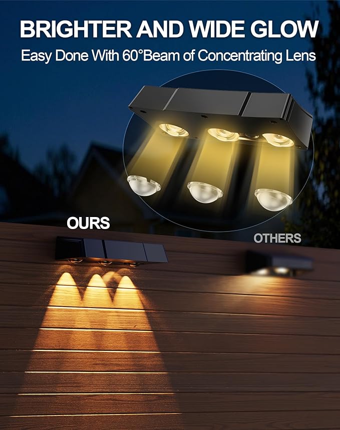 Solar Fence Lights 10 Pack, Outdoor Fence Light with 11 Modes RGB Color Glow LED Solar Lights, IP65 Outdoor Waterproof Wall Light, for Patio/Backyard/Deck/Fence/Railing