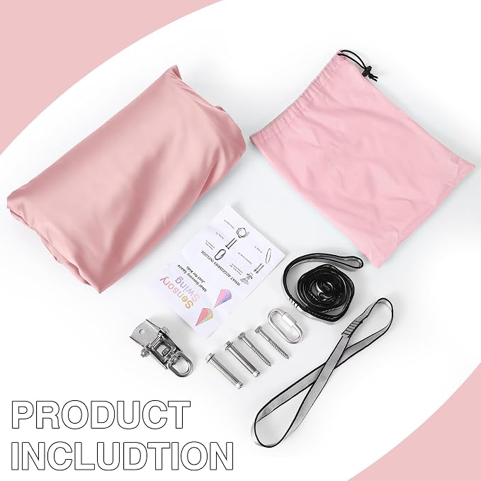PrecisionAuto Dual-Layer Sensory Hammock Swing for Kids & Adults – Deep Pressure Therapy, 360° Swivel, Indoor Outdoor, Heavy Duty, Supports 300 lbs, Autism & ADHD Relief, Light Pink