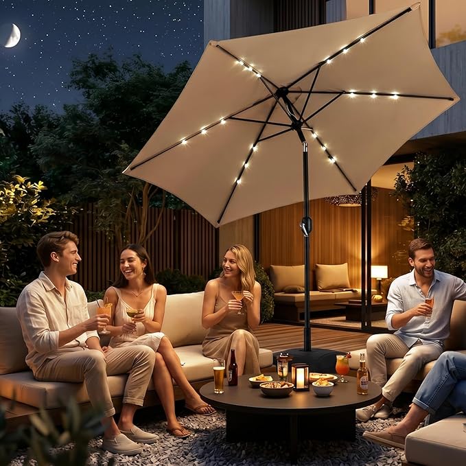VINGLI 9FT Patio Umbrella with Solar Lights, Outdoor Umbrella with Push Button Tilt and Crank, Umbrella Outdoor Patio for Patio, Deck, Backyard, Pool