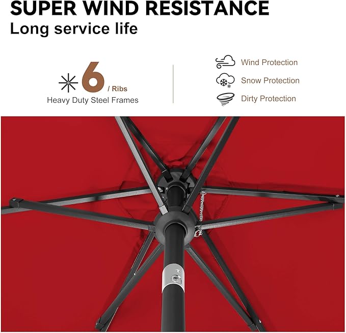 10FT Patio Umbrella Outdoor - Table Umbrella with 6 Sturdy Ribs, Market Umbrella with Push Button Tilt, UV Protection for Pool, Porch, Garden, Deck, Backyard (Red)