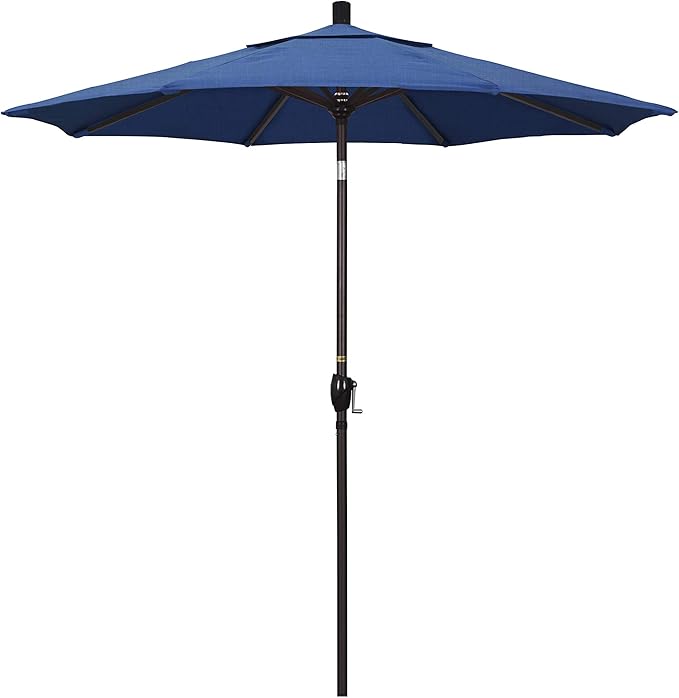 California Umbrella 7.5' Rd Pacific Trail Series Aluminum Patio Umbrella, Crank Lift, Push Button Tilt, Bronze Finish, Sunbrella Regatta Fabric