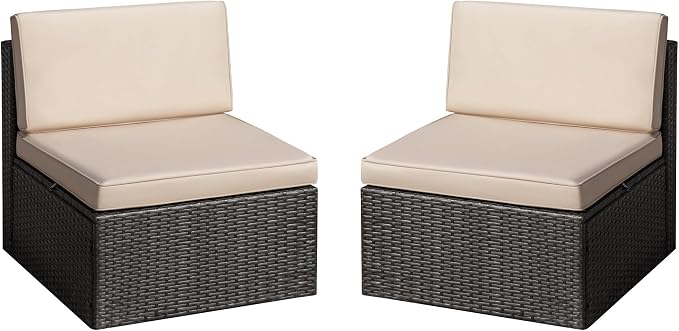 Greesum 2 Piece Patio Conversation Set Wicker Rattan Furniture Outdoor Sofa with Cushions,Pillows for Porch,Lawn and Yard, Beige