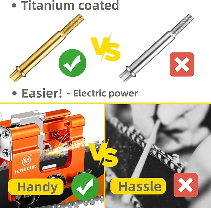 Chainsaw Sharpener with 10 High Hardness Titanium Plated Diamond Bits, Portable Manual Chainsaw Sharpening Jig Kit Tool, Chain Saw Blade Sharpener Accessories Fit for 4"-22" Chain Saws