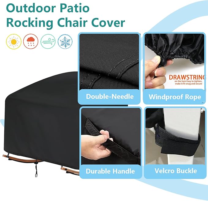 Outdoor Patio Egg Rocking Chair Cover Waterproof, Outdoor Egg Chair Cover for Oversize Rocking Chair and Rattan Wicker Papasan, 38"W x 46"D x 19"H