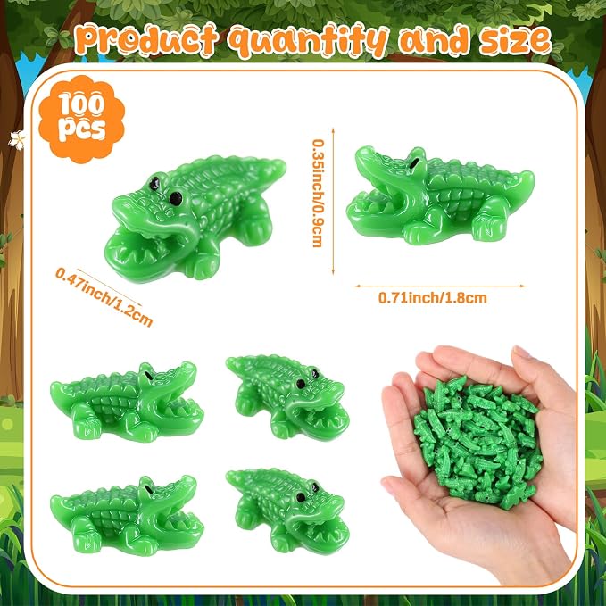 Geelin 100 Pcs Mini Crocodiles Figurines Mini Resin Crocodiles Figurines Small Alligator Figure Resin Tiny Animals for Dollhouse Landscape Aquarium Garden Desktop
