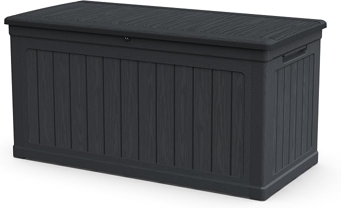 Gecheer 230 Gallon Outdoor Deck Storage Box for Patio Furniture Cushions Garden Tools Sports Equipment Waterproof Lockable Black