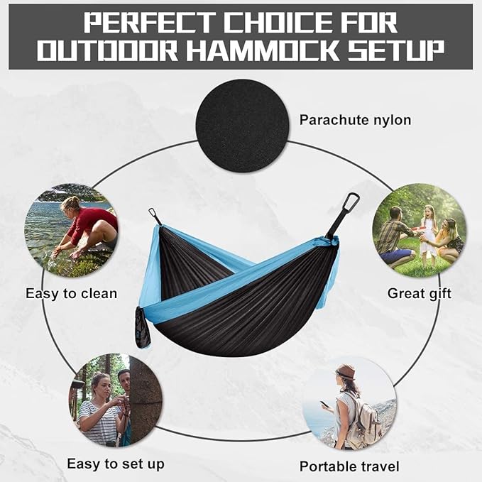 Travel Double Hammock Swing, Portable Camping Hammock with Straps and Carabiner, Lightweight Nylon Parachute Hammocks, for Beach Patio Hiking (Color : B, Size : 300x200cm)