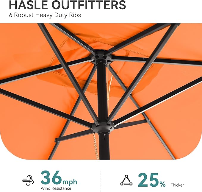 HASLE OUTFITTERS Rectangular Patio Umbrella, 6.5 x 10 ft Rectangle Table Umbrellas w/Heavy Duty Ribs, Effortless Crank and Push Button Tilt, Wind Resistant Sun Umbrella for Outdoor Patio, Orange