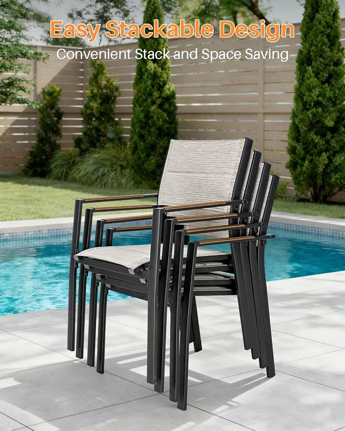 9-Piece Outdoor Dining Set, Never-Rust Aluminum Extendable Dining Table Set, Expandable Dining Table and 8 Double-Layer Textilene Dining Chairs, Patio Dining Set for Porch, Yard, Deck, Teak