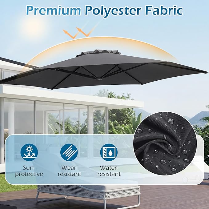 Tangkula 10FT Patio Umbrella, Offset Cantilever Outdoor Umbrella with 360 Degree Rotation, Air Vent, Cross Base for Pool Deck Garden Backyard (Gray)