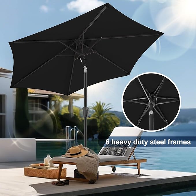 FLAME&SHADE 7.5ft Patio Umbrella - Outdoor Umbrella with Push Button Tilt and Crank for UV Protection, Table Market Umbrella for Garden, Deck, Backyard, Pool and Beach(Black)